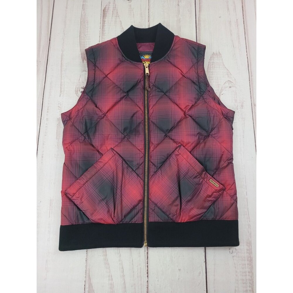 Eddie Bauer Women’s 1936 Skyliner Down Goose Vest Black/Red Plaid Quilted Size L